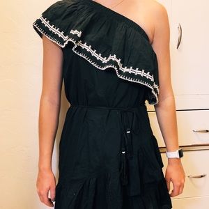 Black, one shoulder, tango inspired dress.